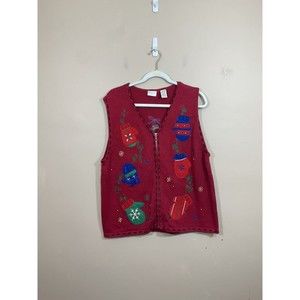VTG Womens Mittens Christmas Sweater Vest XL Red Beaded Embroidered Ugly Sweater